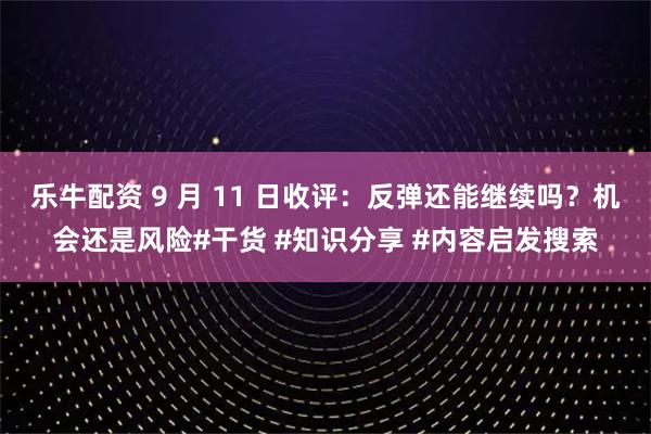 乐牛配资 9 月 11 日收评：反弹还能继续吗？机会还是风险#干货 #知识分享 #内容启发搜索