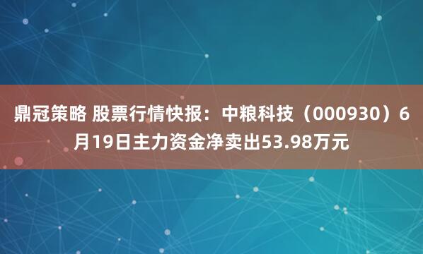 鼎冠策略 股票行情快报：中粮科技（000930）6月19日主力资金净卖出53.98万元