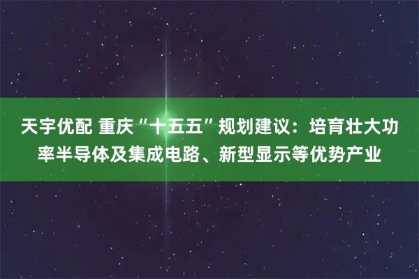 天宇优配 重庆“十五五”规划建议:培育壮大功率半导体及集成电路、新型显示等优势产业